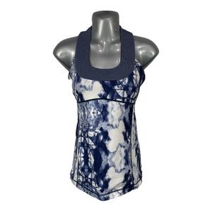 Lululemon Ink Blot White Indigo Scoop Neck Tank, Size 6